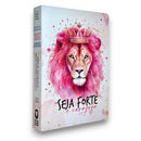 Kit 2 Bíblias Femininas Sagradas Capa Dura Letra Gigante e Hipergigante Harpa ARC Flor Rosa e Seja Forte Rosa