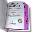 Bíblia Sagrada Feminina Borboleta Flores Pink Letra Gigante índice na Lateral  Capa Flexível - Full Color