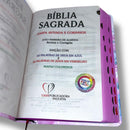 Bíblia Sagrada Feminina Lion Dance Pink Letra Gigante índice na Lateral  Capa Flexível - Full Color