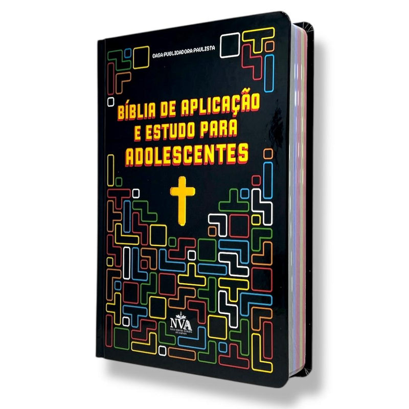 Bíblia Cristã de Aplicação e Estudo para Adolescentes Tetris Nva Capa Dura Full Color Interativa