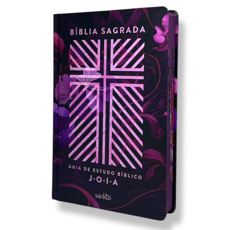 Bíblia Evangélica De Estudo J.O.I.A Com Guia de Estudo e Ilustrações Índice Letra Comum NVT Feminina Floral