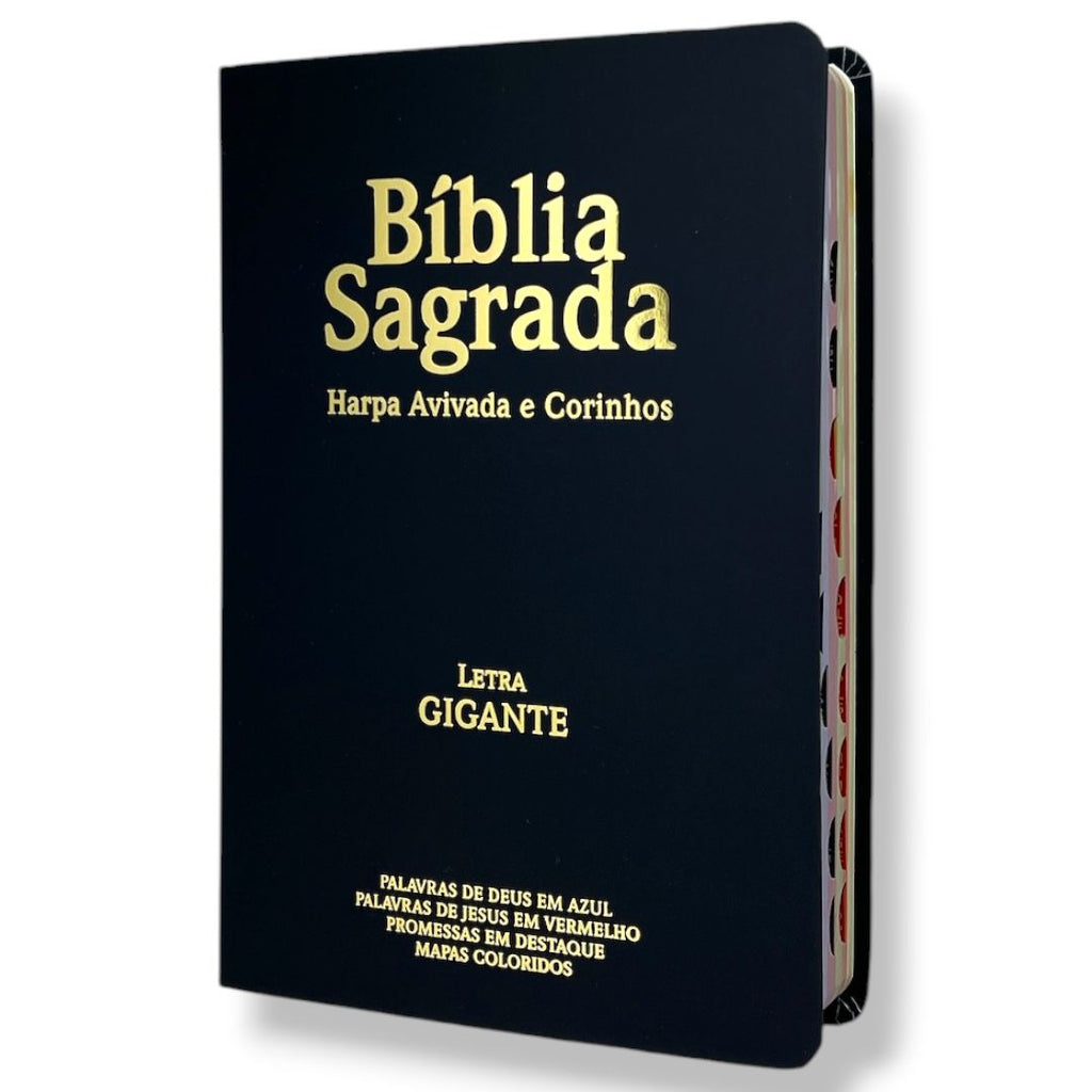 Bíblia PPM Preta Letra Gigante Capa Semi Flexível Com Harpa e Índice Colorida Arc