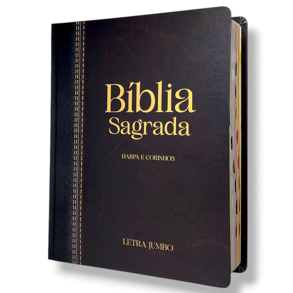 Bíblia Sagrada Letra Grande Jumbo Cor Preta e Marrom com Índice Com Harpa e Divisão Linguagem Arc Para Homem