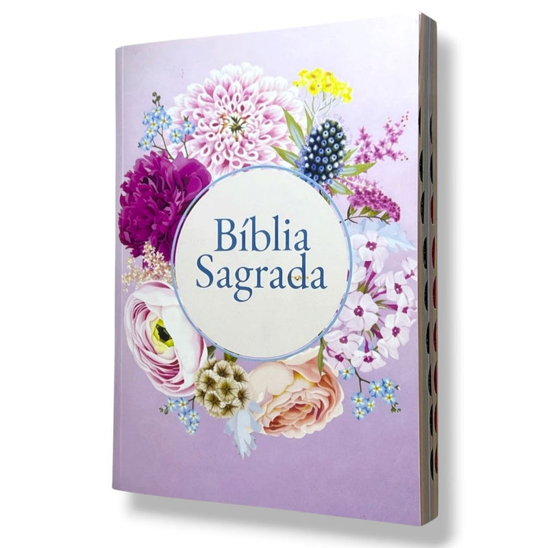 Bíblia Sagrada Feminina Arranjo Flores Lilás Letra Normal Capa flexível com Índice - Nva