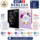 Kit 2 Bíblias Evangélicas NVA Letra Comum Folha PPM Full Color Floral Lilás e Leão Casal Fem e Masc