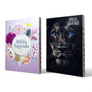 Kit 2 Bíblias Evangélicas NVA Letra Comum Folha PPM Full Color Floral Lilás e Leão Casal Fem e Masc