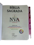 Bíblia Letra Comum Flores Branca Tijolinho e Abas Adesivas Femininas - NVA