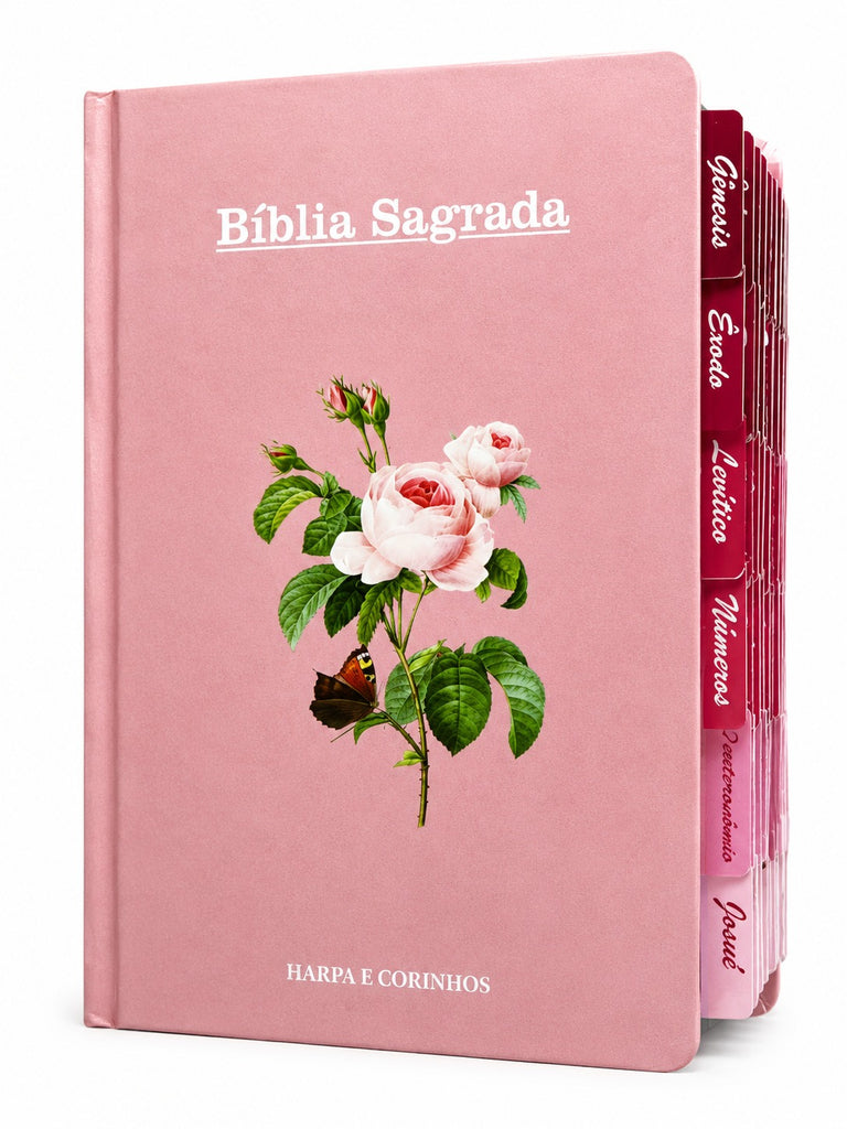 Bíblia Flor Rosa Letra Hipergigante Capa Dura Com Harpa e Aba Já Colada Arc