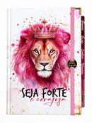 Bíblia Capa Dura Com Elástico Rosa E Medalhão Letra Gigante Com Harpa - Seja Forte Abas Já Coladas