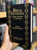 Kit Casal 2 Bíblias Evangélicas Luxo Letra Hipergigante Capa Semi Flexível Premium Arc com Harpa Para Casal
