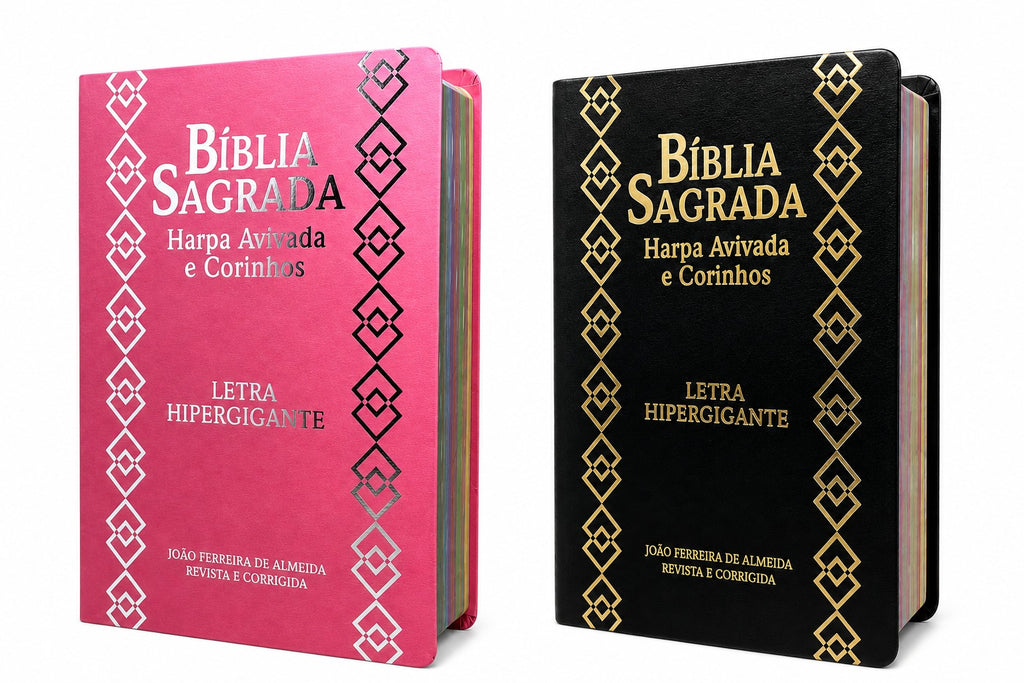 Kit Casal 2 Bíblias Evangélicas Luxo Letra Hipergigante Capa Semi Flexível Premium Arc com Harpa Para Casal