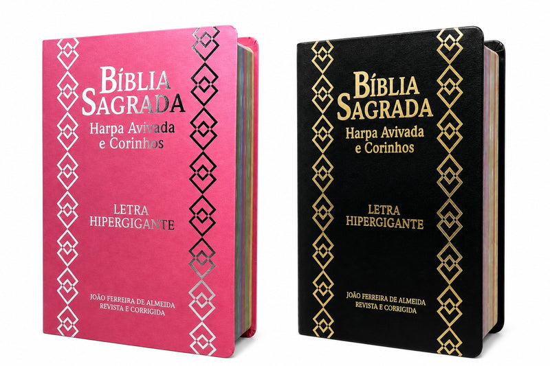 Kit Casal 2 Bíblias Evangélicas Luxo Letra Hipergigante Capa Semi Flexível Premium Arc com Harpa Para Casal