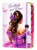 Bíblia Capa Dura Com Elástico Rosa E Medalhão Letra Gigante Com Harpa - Escolhida por Deus E Aba Feminina