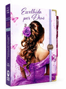 Bíblia Capa Dura Com Elástico Rosa E Medalhão Letra Gigante Com Harpa - Escolhida por Deus E Aba Feminina
