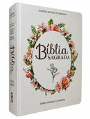 Bíblia Evangélica Letra Jumbo Grande Capa Dura Flor Minimalista Arc Com Harpa e Abas Adesivas