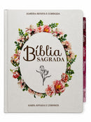 Bíblia Evangélica Letra Jumbo Grande Capa Dura Flor Minimalista Arc Com Harpa e Abas Adesivas