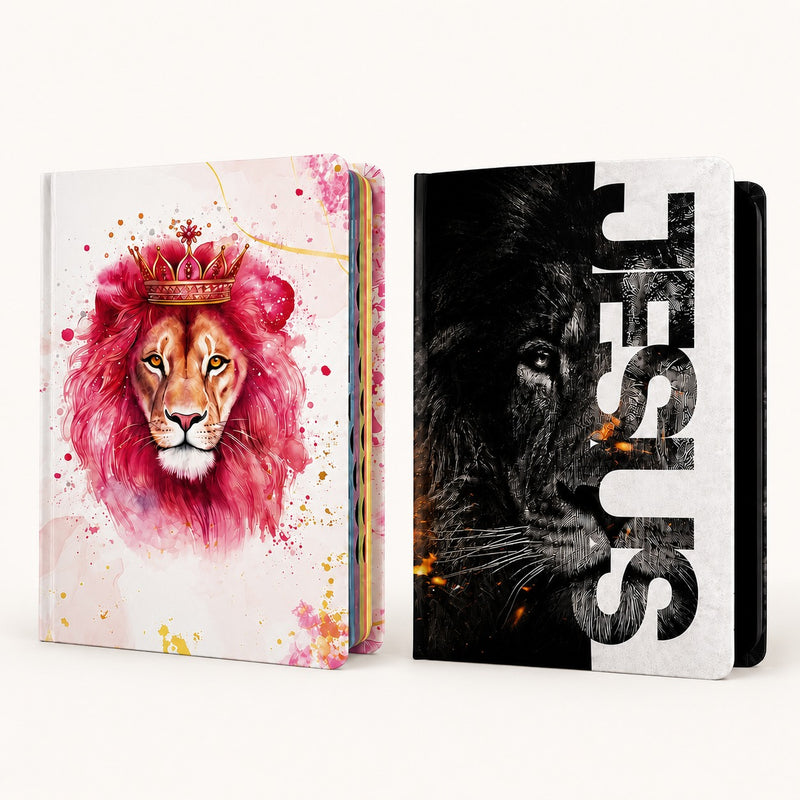 Kit 2 Bíblias Evangélicas Leão Jesus e Leão Seja Forte Letra Gigante Capa Dura Com Harpa E Índice Arc