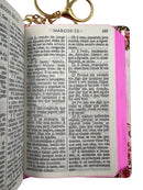 Mini Bíblia de Bolso e Chaveiro O Novo Testamento & Salmos e Provérbios - ACF Feminina Capa Dura Rosa Filha do Rei