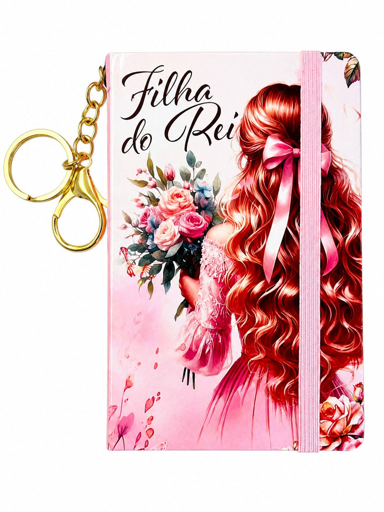 Mini Bíblia de Bolso e Chaveiro O Novo Testamento & Salmos e Provérbios - ACF Feminina Capa Dura Rosa Filha do Rei