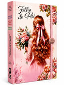 Bíblia Capa Dura Com Elástico Rosa E Medalhão Letra Gigante Com Harpa - Filha Do Rei + Índice