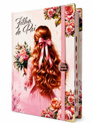 Bíblia Capa Dura Com Elástico Rosa E Medalhão Letra Gigante Com Harpa - Filha Do Rei + Índice