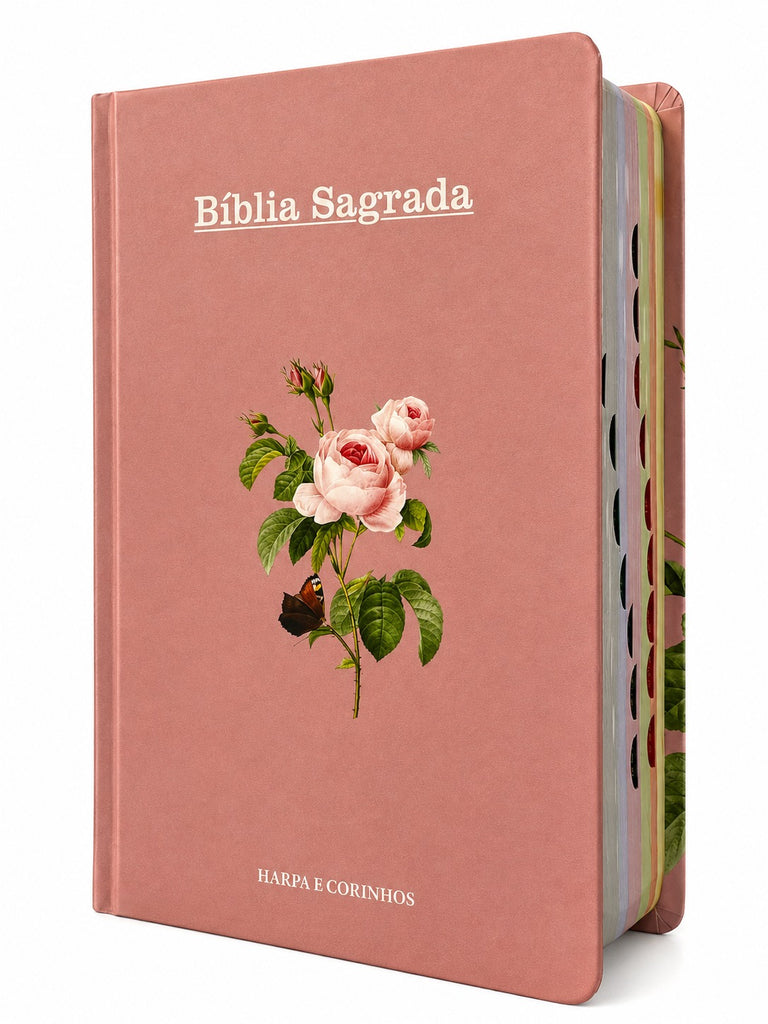 Bíblia Sagrada Letra Hipergigante PPM Capa Dura Flor Rosa Feminina Com Harpa ARC e Índice