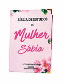 Bíblia Sagrada Mulher Sábia Estudo Capa Luxo Flexível Aqua Arc Letra Hipergigante Com Harpa e Abas Adesivas