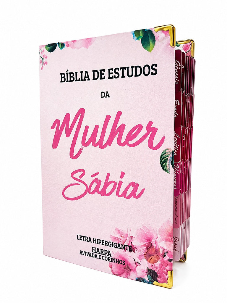 Bíblia Sagrada Mulher Sábia Estudo Capa Luxo Flexível Aqua Arc Letra Hipergigante Com Harpa e Abas Adesivas