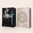 Kit 2 Bíblias Sagradas Tijolinho Floral & Leão Yeshua Edição Promessas Letra Grande Para Bolsa NVA