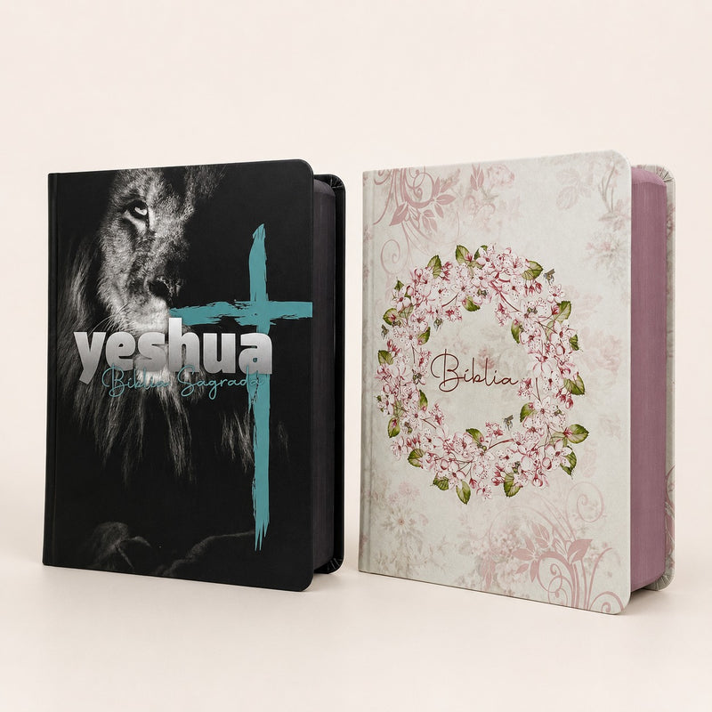 Kit 2 Bíblias Sagradas Tijolinho Floral & Leão Yeshua Edição Promessas Letra Grande Para Bolsa NVA