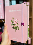 Bíblia Sagrada Letra Hipergigante PPM Capa Dura Flor Rosa Feminina Com Elástico Harpa ARC
