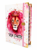 Bíblia Capa Dura Com Elástico Rosa E Medalhão Letra Gigante Com Harpa - Seja Forte + Índice