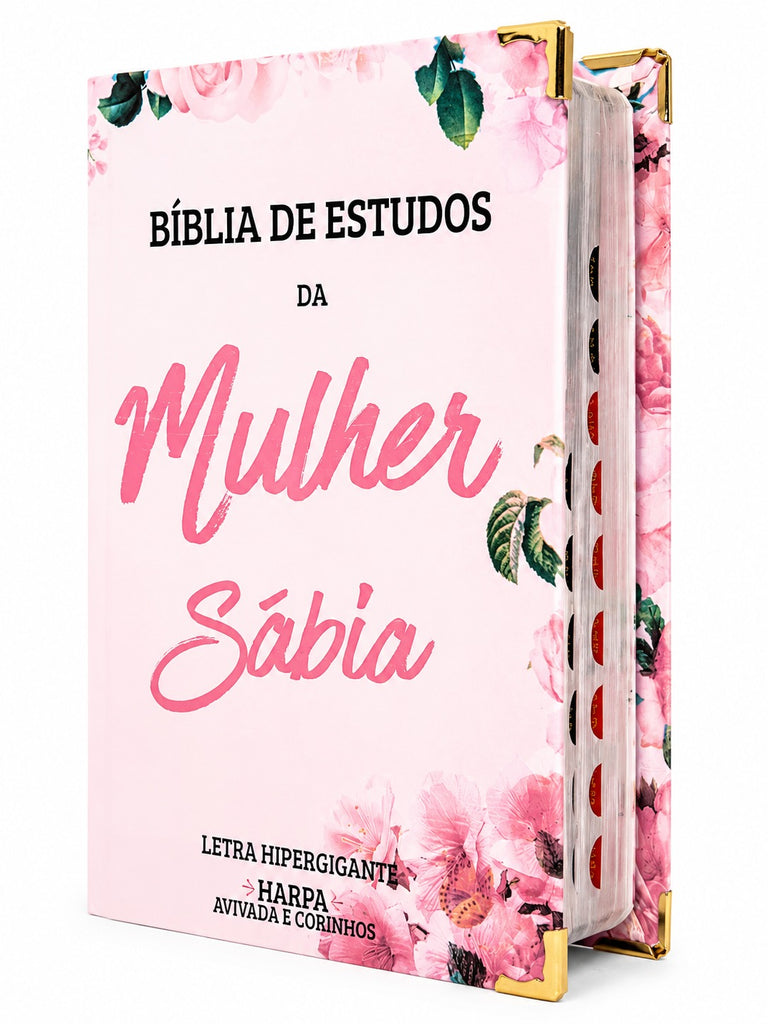 Bíblia Da Mulher Sábia Rosa De Estudo Letra Hipergigante Capa Flexível Com Harpa e Índice Feminina Arc