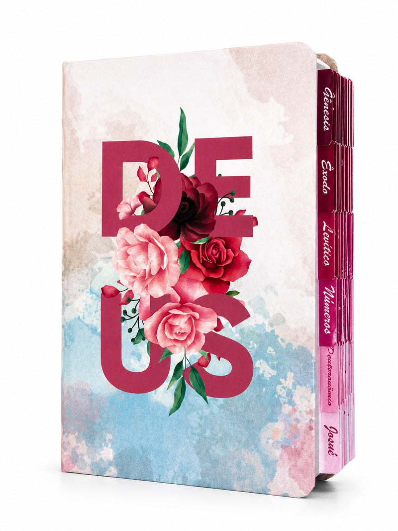 Bíblia Deus Floral Letra Gigante Capa Flexível Com Harpa E Abas Feminina Arc