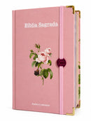Bíblia Sagrada Letra Hipergigante PPM Capa Dura Flor Rosa Feminina Com Elástico Harpa ARC