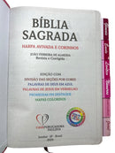 Bíblia Cor Pink PPM Letra Gigante com Abas Feminina Capa Semi Flexível Com Harpa  Arc