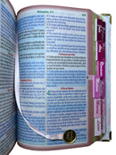 Bíblia Sagrada Letra Hipergigante PPM Capa Dura Círculo Floral Rosa Com Abas Femininas Já Coladas Elástico Harpa ARC