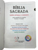 Bíblia Sagrada Letra Hipergigante PPM Capa Dura Círculo Floral Rosa Feminina Com Índice e Elástico Harpa ARC