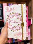 Bíblia Sagrada Letra Hipergigante PPM Capa Dura Círculo Floral Rosa Feminina Com Abas Femininas Elástico Harpa ARC