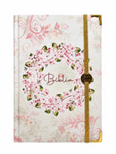 Bíblia Sagrada Letra Hipergigante PPM Capa Dura Círculo Floral Rosa Feminina Com Índice e Elástico Harpa ARC