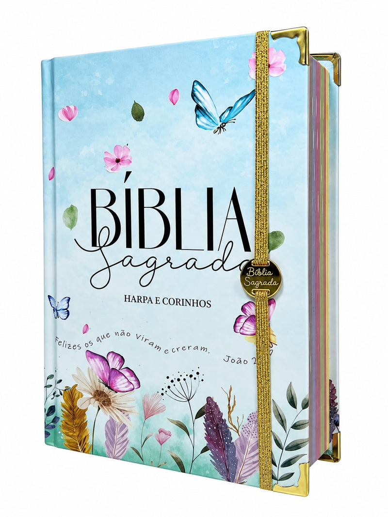 Bíblia Sagrada Letra Hipergigante PPM Capa Dura Jardim Secreto Feminina Com Elástico Harpa ARC