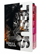 Bíblia Leão Jesus Letra Gigante Capa Dura Com Harpa E Abas Femininas Arc