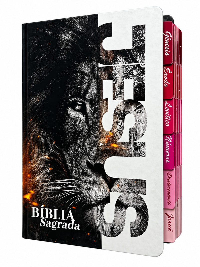 Bíblia Leão Jesus Letra Gigante Capa Dura Com Harpa E Abas Femininas Arc
