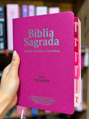 Bíblia Cor Pink PPM Letra Gigante com Abas Feminina Capa Semi Flexível Com Harpa  Arc