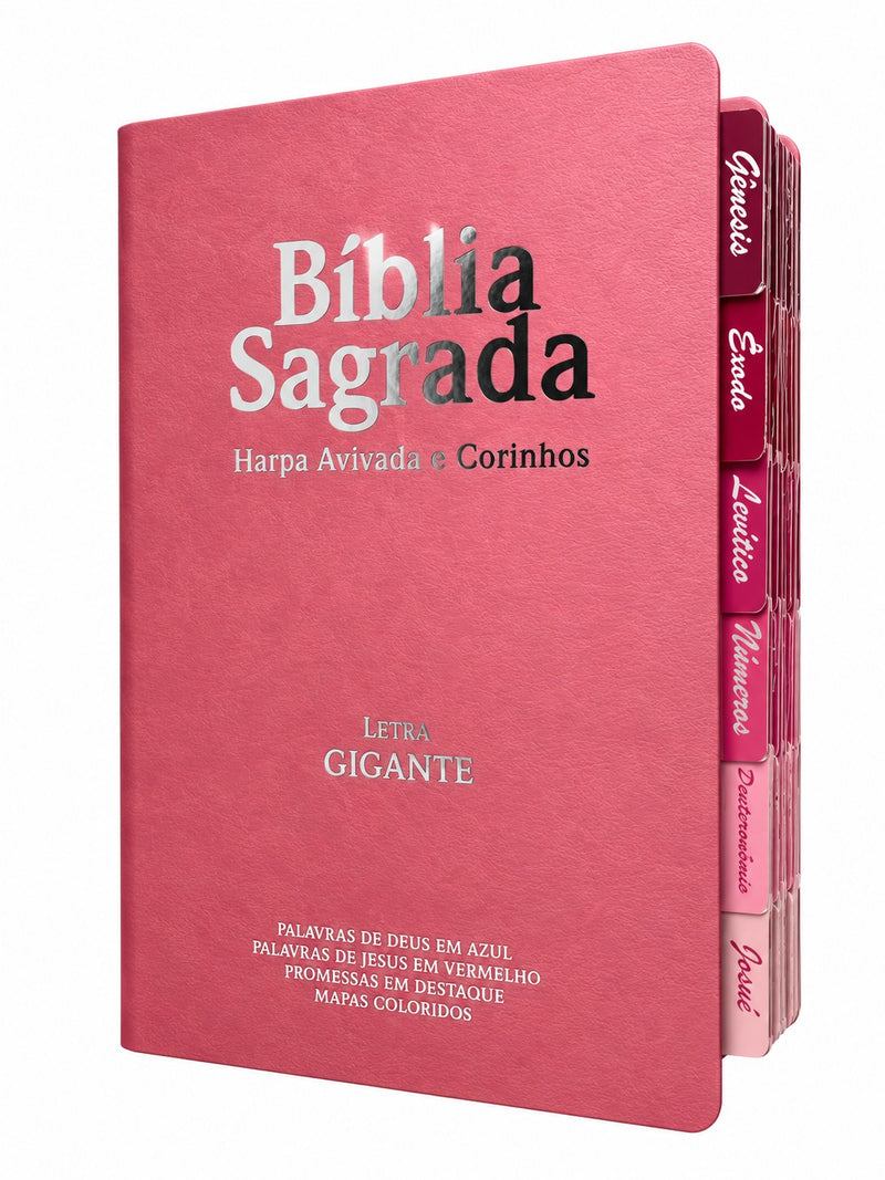 Bíblia Cor Rosa PPM Com Abas Feminina Letra Gigante Capa Semi Flexível Com Harpa  Arc