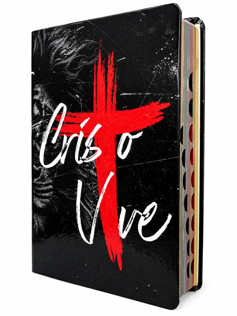Bíblia Leão Cristo Vive Letra Gigante Capa Flexível Com Harpa e Índice Masculina Arc