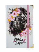 Bíblia Capa Dura Com Elástico Rosa E Medalhão Letra Gigante Com Harpa - Leão Flores Rosa E Índice