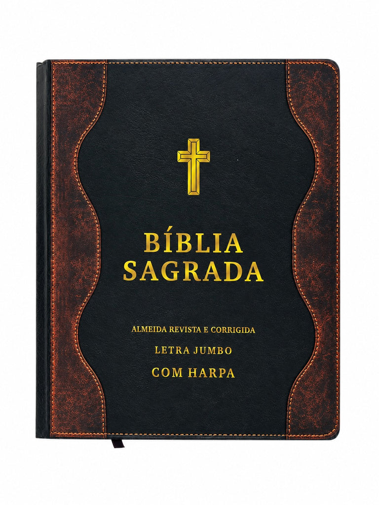 Bíblia Sagrada Letra Grande Jumbo Cor Preta e Marrom com Harpa e Índice Masculino Arc