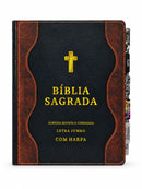 Bíblia Cor Preta e Marrom Letra Jumbo Capa Dura Com Abas Adesivas Harpa  Masculina Arc