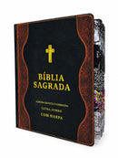Bíblia Cor Preta e Marrom Letra Jumbo Capa Dura Com Abas Adesivas Harpa  Masculina Arc
